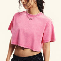 Camiseta Corta Personalizada para Mujer, Estilo Vintage, Lavada al Ácido, de Alta Calidad, Cuello Redondo, Corte Holgado, Ropa de Verano para Mujer
