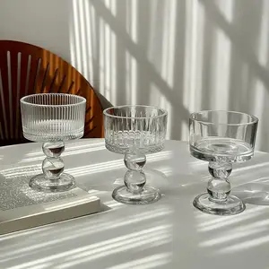 Hot Sell Wine Glass Charming Wine Cup Drinkware Unique Vintage Glasses Drinking Vertical Line Goblet Glass Footed Dessert Bowl