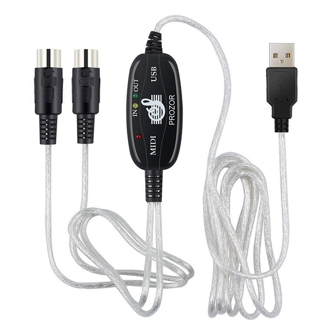 USB Type-A to 5-Pin DIN MIDI Interface Cable PVC Insulated Plug & Play 480 Mbps 2M for Keyboard Synthesis Music Studio Recording