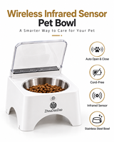 Gamelle surélevée pour chien avec capteur de mouvement, distributeur automatique sans fil avec couvercle transparent à ouverture automatique