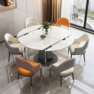 Marble Modern Expandable Adjustable Round Dining <strong>Table</strong> for Villa Hotel Apartment-8-Person Capacity <strong>Stable</strong> &amp; Multipurpose - Product Image 4
