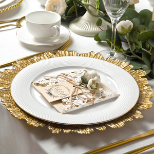 Fournisseurs chinois en gros de vaisselle en céramique, assiettes de base à bord doré <span class=keywords><strong>pour</strong></span> mariage - Product Image 3