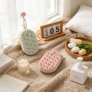 Three Color <b>Bath</b> <b>Sponge</b> Oval Thickened Hangable Shower Scrubbing Pad For Adults - Product Image 2