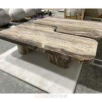 Ensemble de table basse pour salon en marbre travertin beige poli de conception moderne, pierre naturelle, facile à nettoyer