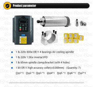 ชุดแกนหมุน ER11 800W 65mm 400Hz 24000RPM 110/220V ชุดมอเตอร์เครื่องยนต์ระบายความร้อนด้วยอากาศพร้อมแบริ่ง4ตัวสำหรับอลูมิเนียมงานไม้ CNC - Product Image 5
