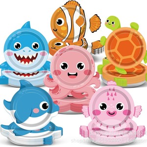 Underwater <b>Animal</b> Party Plates 60-80 Pcs <b>Plastic</b> Paper Birthday Decorations Shark Octopus Turtle Clownfish Dolphin - Product Image 1
