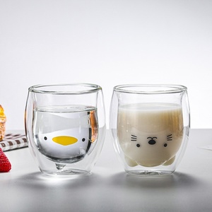 Taza aislada de doble vidrio con oso bonito de dibujos animados, forma de pato y gato, taza creativa para desayuno, té de la leche, café, cerveza, regalo de cumpleaños, amigo - Product Image 2