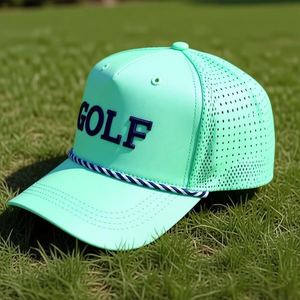Custom Sporty Nylon Fabric Baseball Rope Golf Hats Laser Cut Hole Embroidery Logo Waterproof 5 Panel Unisex Injae Vina - Product Image 2