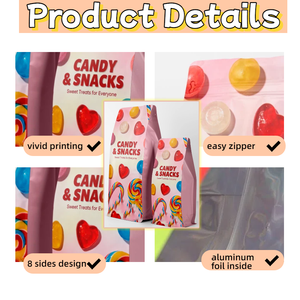 ถุงพลาสติกใส่ขนม ขนาด 500 กรัม 1000 กรัม สีชมพู คุณภาพดี แบบก้นแบน มีซิปแบบตัว T สำหรับขนมหวาน - Product Image 3