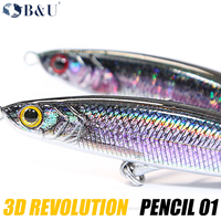 Umpan Pancing Pensil Plastik Keras ABS Cetak 3D Grosir B&U JT05 untuk Zander, Sea Bass, Salmon, Ikan Besar, Penggunaan di Sungai Air Asin