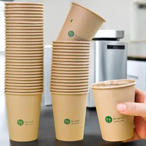 Biodegradable Disposable Coffee Paper Cups Single Double Wall PLA Coating Gold Foil Embossing Vanishing Stamping Varnishing