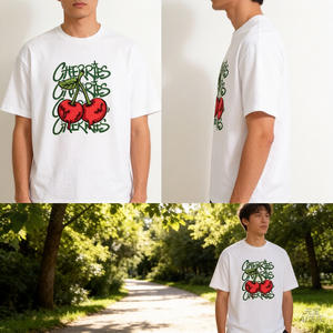Camiseta de manga corta con estampado de grafiti de cereza para hombre, 100% algodón, Jersey transpirable Q226 - Product Image 1