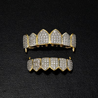 Grillz dentaire Hip Hop 6 dents crocs de vampire en cuivre incrusté de CZ, style Iced Out, pour fête d'Halloween, vente en gros