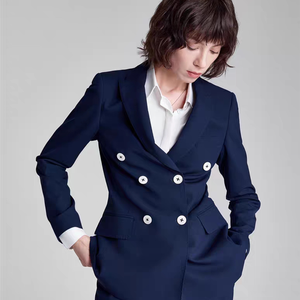 Conjunto de Blazer Cruzado <span class=keywords><strong>Azul</strong></span> <span class=keywords><strong>Marino</strong></span> Sofisticado <span class=keywords><strong>para</strong></span> <span class=keywords><strong>Mujer</strong></span>, <span class=keywords><strong>Traje</strong></span> de Tela Premium Resistente a las Arrugas <span class=keywords><strong>para</strong></span> Oficina y Eventos Formales - Product Image 1