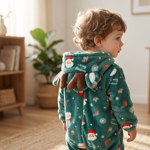 Tutina in Peluche Ultra Morbida Michley, Regalo Natalizio per Neonati, Jumpsuit Verde Babbo Natale - Product Image 1