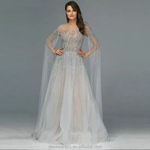 DJH0528 Robe de soirée élégante de <span class=keywords><strong>grande</strong></span> <span class=keywords><strong>taille</strong></span> avec ligne A Robes pour femmes <span class=keywords><strong>chic</strong></span> avec perles en cristal <span class=keywords><strong>et</strong></span> mancherons pour occasions spéciales - Product Image 1