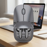 Souris sans fil 2 en 1 avec étui de charge intégré et écouteurs, accessoire pour ordinateur portable et ordinateur de bureau