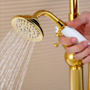 Pommeau de douche victorien en titane doré avec ensemble de tuyaux pour salle de bain pommeau de douche à main téléphonique traditionnel en laiton et céramique - Product Image 6
