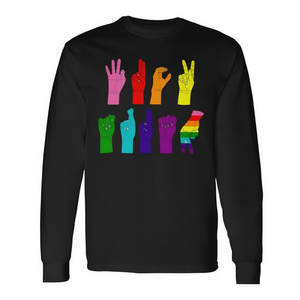 Camiseta de manga larga con diseño de lenguaje de señas LGBTQ, diseño de arcoíris, ropa unisex - Product Image 2