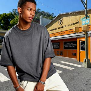 Camisetas de Hombre TKAN630D Personalizadas con Bordado 3D, Algodón Grueso de 280 GSM, Estilo Hip Hop Vintage Desgastado, Cuello Redondo - Product Image 1