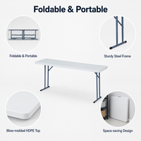 Table pliante rectangulaire en plastique HDPE, légère, pour réunions en plein air, portable, pliable, table de jardin, table de réception blanche
