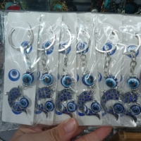 Llavero con ojo de demonio y cuentas de ojo azul variadas, colgante de búho para bolso, joyería de ojo azul