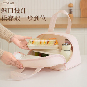 Bolsa de almuerzo aislada Beilian, portátil, de gran capacidad, con cremallera, para trabajadores de oficina, rosa, gris, negro, blanco roto - Product Image 1