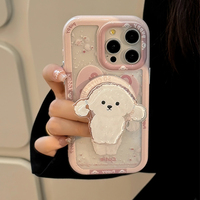 Chiot de conception mignonne populaire avec étui de téléphone Magn et Holder pour iPhone 16 15 14 Pro Max livraison gratuite accessoires de téléphone avec support