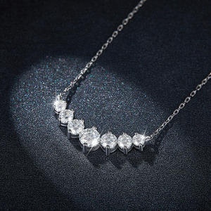 Blue <b>Moon</b> Silver Plated Moissanite Seven Stone Women's Elegant Brilliant Cut Sparkling Prong Set Wedding Pendant Necklace Fine - Product Image 4
