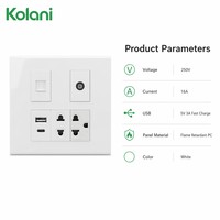 Plaque de prise murale modulaire OEM personnalisée Kolani 120, avec ports RJ45 Cat6 LAN, TV, USB A+C et prise universelle pour projets hôteliers
