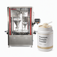 Ligne de remplissage entièrement automatisée pour poudres de nutrition sportive, doseur à vis sans fin servo-contrôlé, solution d'embouteillage à haut rendement