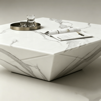 Table basse en marbre blanc irrégulier, sur mesure, sculptée, en pierre artificielle, moderne, de luxe, écologique, cannelée, pour hôtel