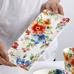 Service de table en céramique pour le petit-déjeuner, motif floral aquarelle, texture tissu, compatible micro-ondes - Product Image 4