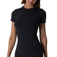 Camiseta Deportiva de Manga Corta para Mujer, Cuello Redondo, Alta Elasticidad, Sin Costuras, para Yoga y Running