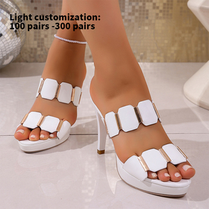 Nuove Ciabatte Sexy da Donna con Punta a Spillo e Tacco Alto, Sottile 10cm, con Due Pezzi Ottagonali in PU Connessi alla Tomaia MuY255 - Product Image 2