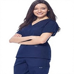 Hauts de blouse bleu marine pour femmes, manches courtes, col en V, ensemble uniforme d'hôpital pour les professionnels de la santé - Product Image 1