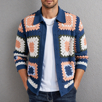 Frühling Herbst Vintage Häkeln Gestrickt Herren Pullover Mantel Lässig Langarm Einreiher Aushöhlen Gestrickt Herren Strickjacke
