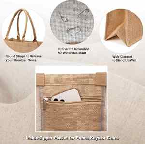 Wholesale Eco Waterproof Laminated Interior Natural Burlap Tote Soft Cotton Handle Small 100% Jute Bag - Product Image 2