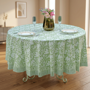 Mantel de Lino y Algodón de Alta Calidad, Elegante, con Estampado Floral, Lavable, Ecológico, Estilo Tejido, Verde y Blanco, para el Hogar - Product Image 3
