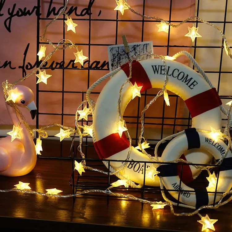 Nicro סוללה מופעל על בית קיר עץ חג המולד תליית קישוט פיות LED חג המולד עיד מובארק הרמדאן כוכב מחרוזת אורות
