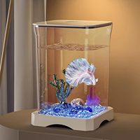 Aquarium de bureau pour poissons Betta, petit aquarium transparent avec lumière pour le bureau et la maison, mini aquarium, kit de démarrage pour aquascape