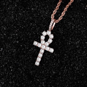 New Iced out Zircon Baguette chéo hiphop Mặt dây chuyền chuỗi nam trang sức vàng bạc màu CZ Mặt dây chuyền vòng cổ Bling chéo quyến rũ - Product Image 5
