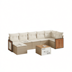 Ensemble de canapés de jardin modulaires en rotin PE beige, mobilier d'extérieur avec coussins en mousse haute densité pour les réceptions en plein air - Product Image 1
