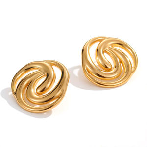 Pendientes de tuerca de declaración de remolino dorado Estilo geométrico en espiral Perfecto para looks de moda - Product Image 1