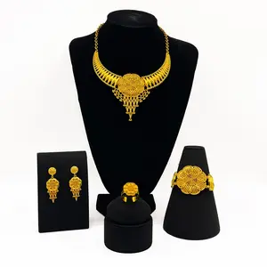 LOTOS JEWELRY nigerian fashion 24k dubai gold plated OX horn flower shape jewelry sets