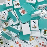 Mahjong Vert Tropical - Tuiles de Mahjong Vert Gelée avec Motifs Torche Tiki et Ananas, Ensemble de Mahjong en Acrylique pour Fête au Bord de la Piscine