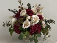 Centre de table en fleurs artificielles bordeaux et champagne, arrangement floral vintage pour mariage, décoration d'événements et de maison