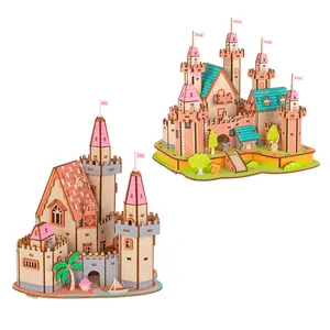 Land laser corte diy brinquedos de madeira para crianças, castelo da aventura