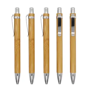 Promocional barato Impressão Promo Eco Friendly Wood Ball Pen com logotipo personalizado Assinatura Esferográfica Stylus Plain Bamboo Pen