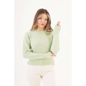 Suéter de Cuello Redondo Verde Pistacho para Mujer, Estilo Liso, Venta al Por Mayor - Product Image 3